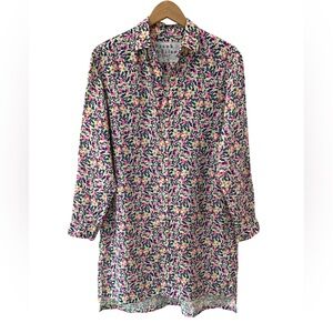 Frank & Eileen Hunter Shirtdress linen S neon floral pink yellow navy button